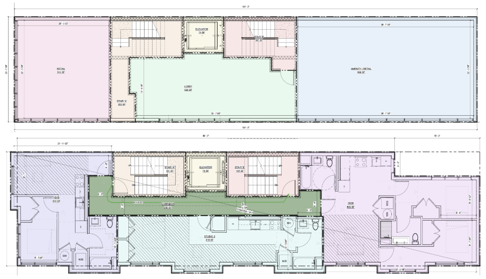 Jersey City mixed-use floor plans — ground-floor retail and amenity with residential above